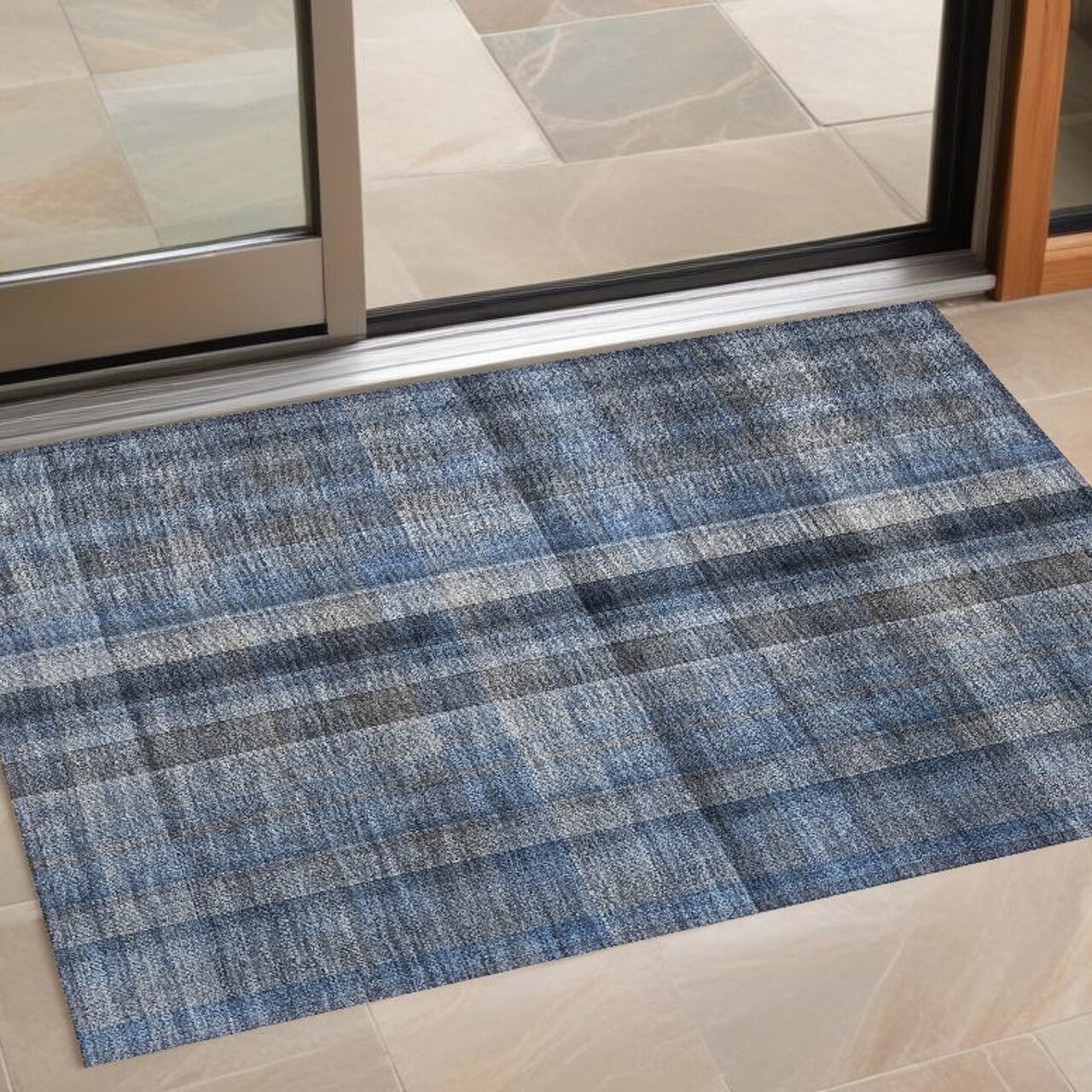 Edge Collections - 3' x 5' - Blue - Washable Area Rug Plaid for Indoor and Outdoor Use - 1 Piece